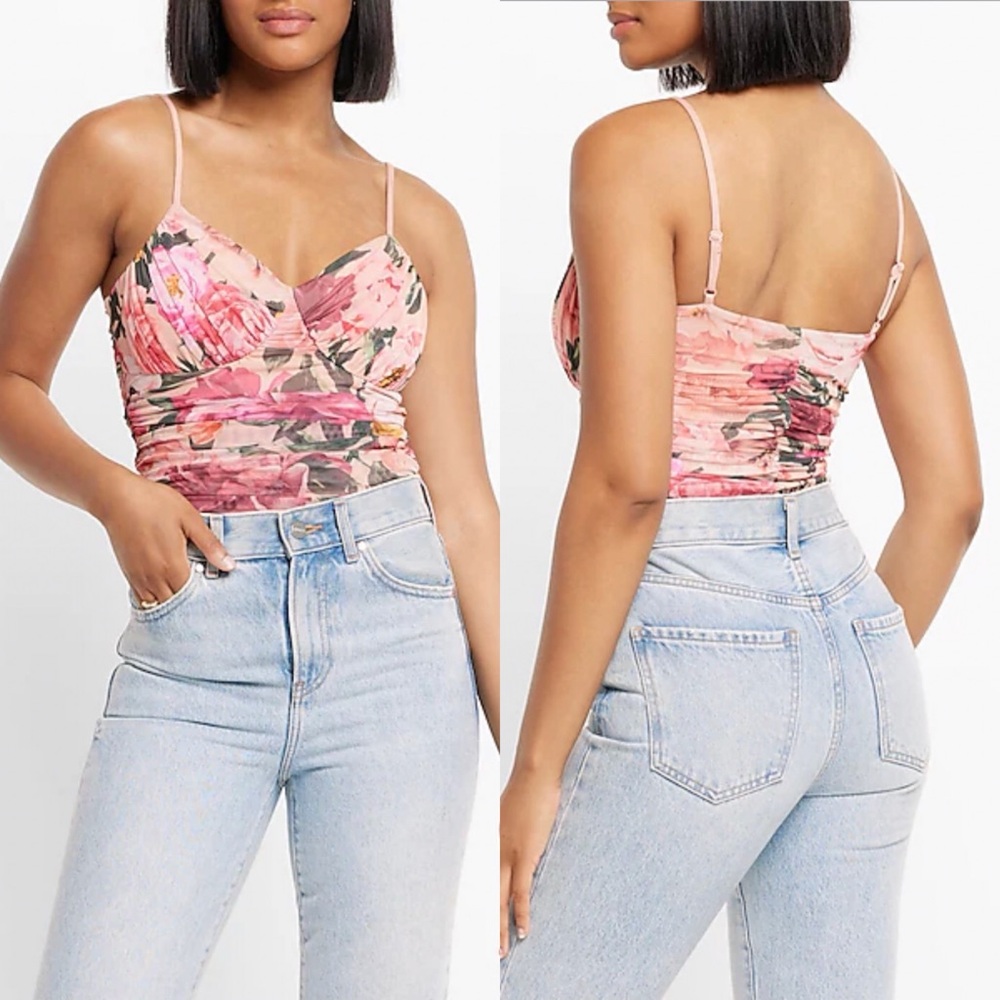 Express Floral Bodysuit Ruched Corset Bustier Top Witchy Rockabilly Pinup Fairy